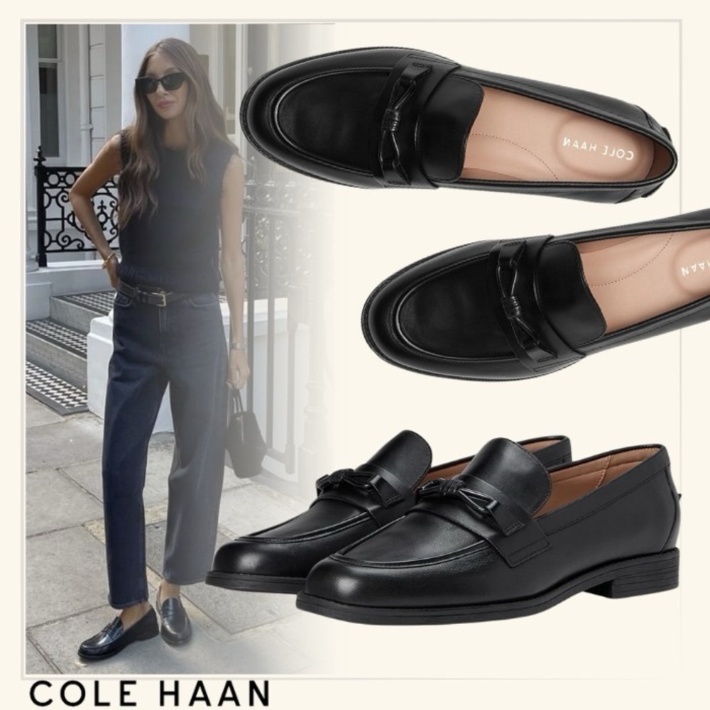 Cole Haan Stassi Black Leather Bow Loafers Comfort Classic Size 10